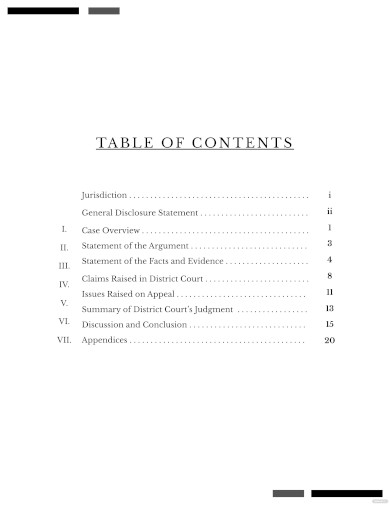 Legal Table Of Contents Template