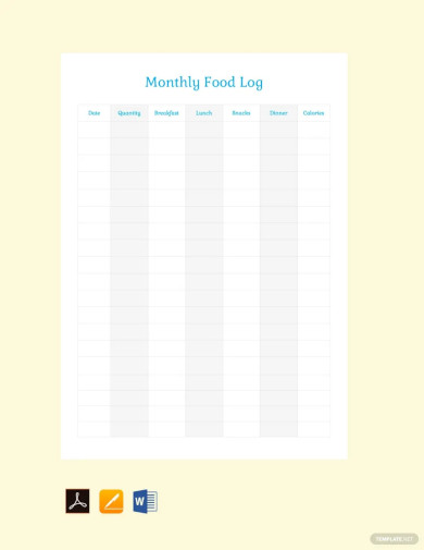 Monthly Food Log Template