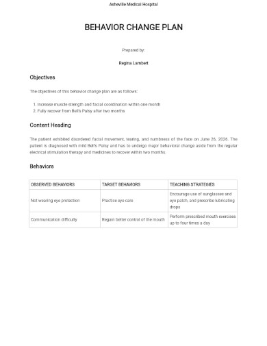 One Page Behavior Change Plan Template