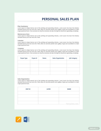 Personal Sales Plan Template