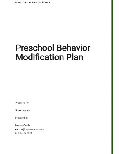 Preschool Behavior Modification Plan Template
