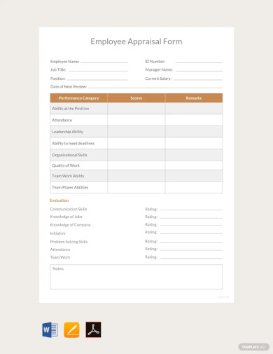 Printable Employee Appraisal Form Template