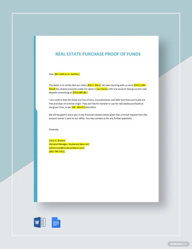 Proof Of Funds Letter Template For A Real Estate Purchase