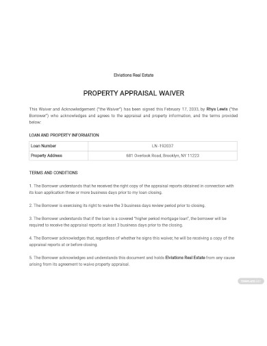 Property Appraisal Waiver Form Template