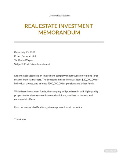 Real Estate Investment Memo Template