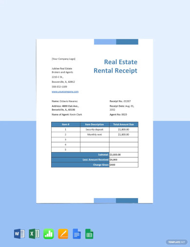 Real Estate Rental Receipt Template