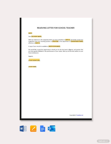 Relieving Letter for School Teacher Template