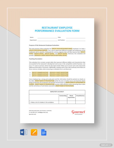 Restaurant Employee Performance Evaluation Form Template