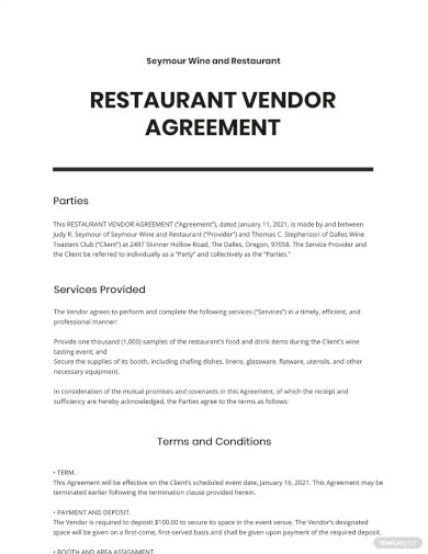 Restaurant Vendor Agreement Template