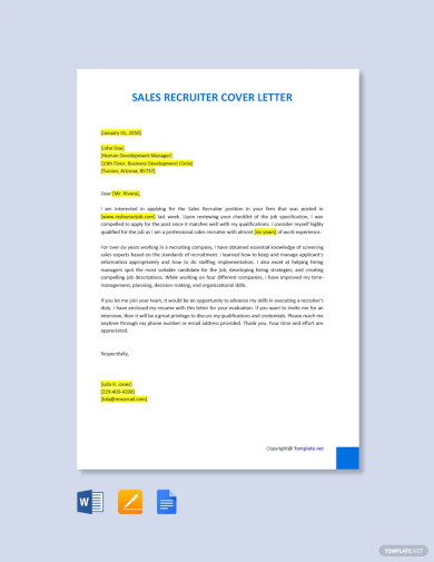 Sales Recruiter Cover Letter Template