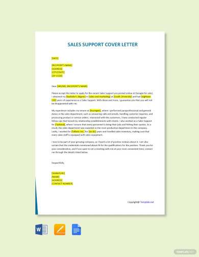 Sales Support Cover Letter Template