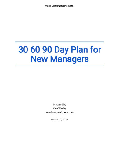 Sample 30 60 90 Day Plan For New Managers Template