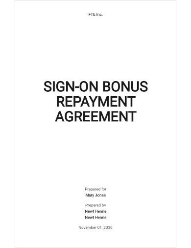 Sign On Bonus Repayment Agreement Template