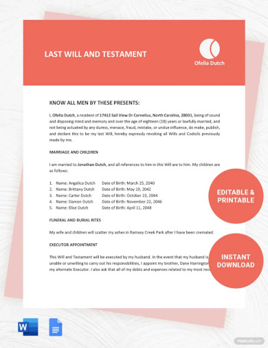 Simple Last Will And Testament Template
