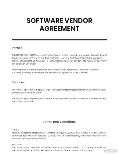 Software Vendor Agreement Template