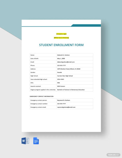 Student Enrollment Form Template