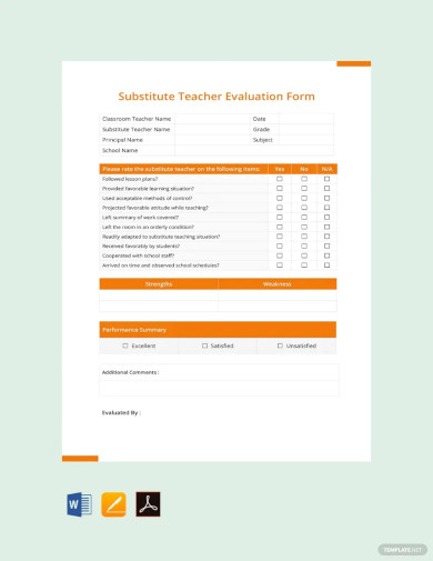 Substitute Teacher Evaluation Form Template