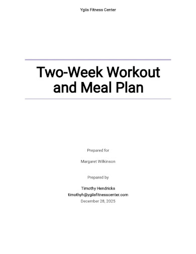Two Week Workout And Meal Plan Template