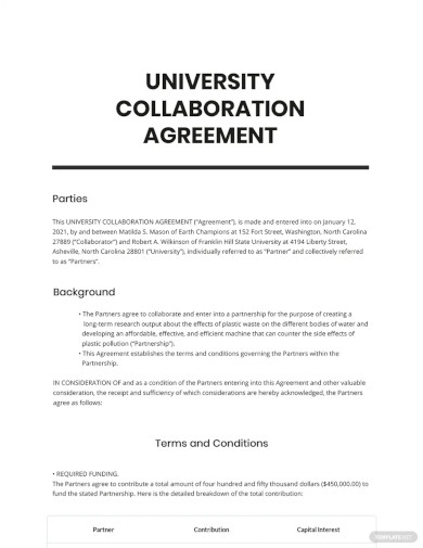 University Collaboration Agreement Template