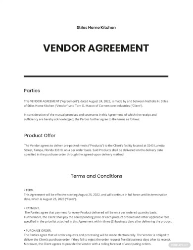 Vendor Agreement Template
