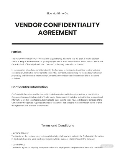 Vendor Confidentiality Agreement Template