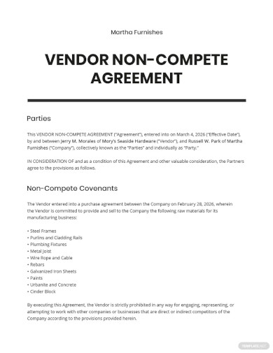 Vendor Non Compete Agreement Template