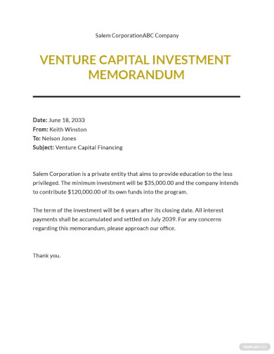Venture Capital Investment Memo Template