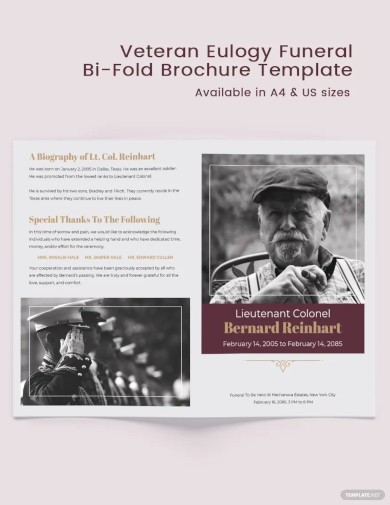 Veteran Eulogy Funeral Bi Fold Brochure Template