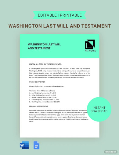 Washington Last Will And Testament Template1