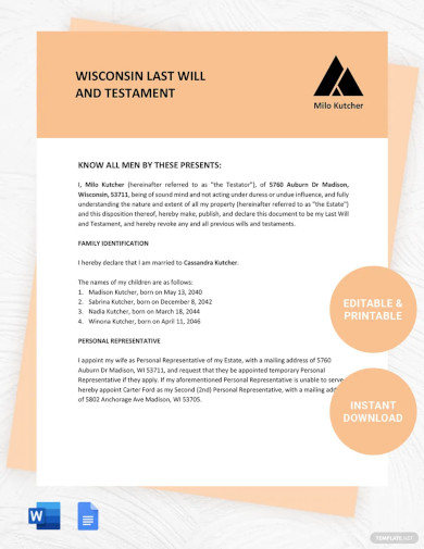 Wisconsin Last Will And Testament Template