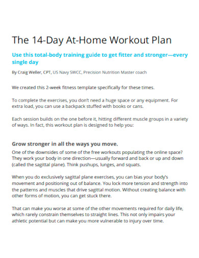 14 Day At Home Workout Plan