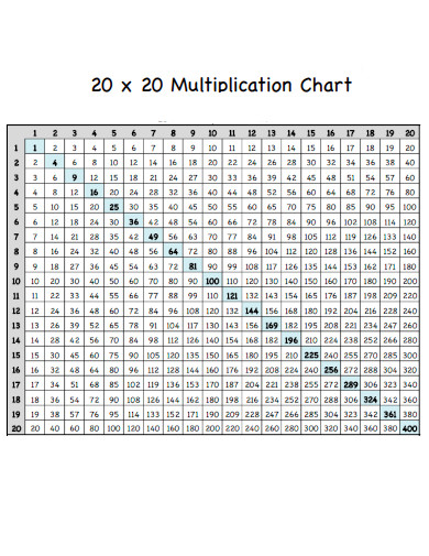 20 x 20 Multiplication Chart
