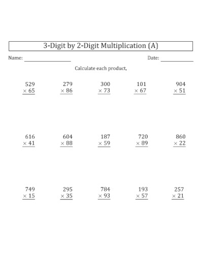 3 Digit by 2 Digit Numbers Multiplication Worksheets