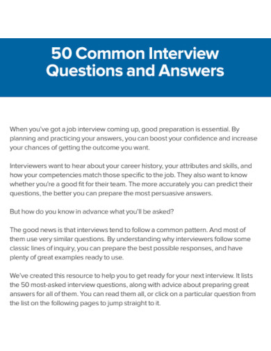 50 Common Interview Questions and Answer