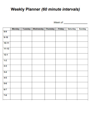60 Minute Interval Weekly Planner
