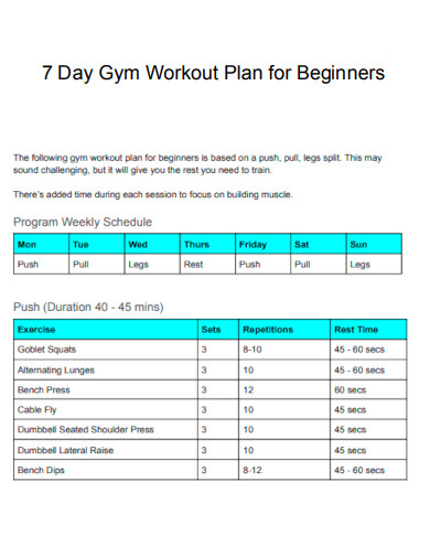 7 Day Gym Workout Plan for Beginners