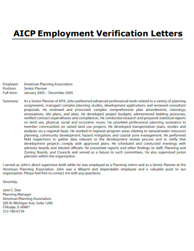 AICP Employment Verification Letters