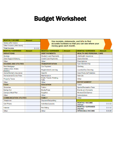Accurate Budget Worksheet