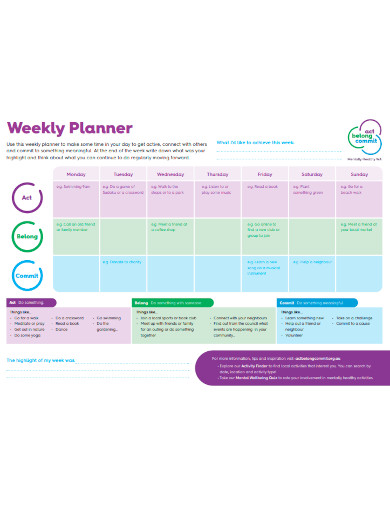 Act Belong Commit Weekly Planner