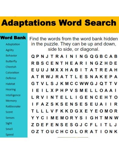 Adaptations Word Search