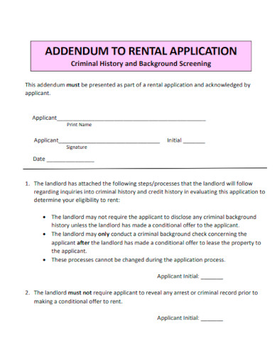 Addendum to Rental Application