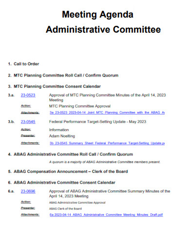 Administrative Committee Meeting Agenda