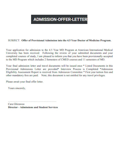 Admissions Offer Letter
