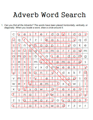 Adverb Word Search