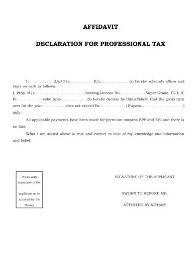 Affidavit Declaration of Professional Tax