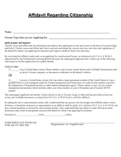 Affidavit Regarding Citizenship