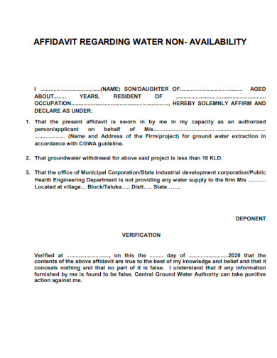 Affidavit Regrading Water Non Availability