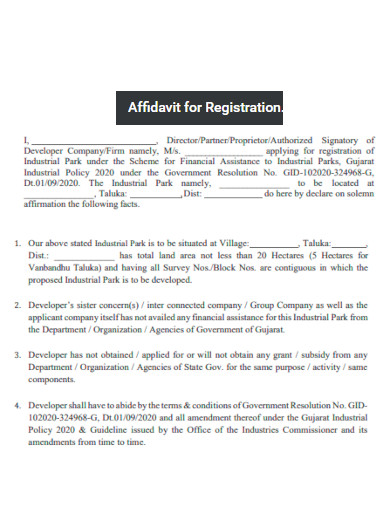 Affidavit for Registration
