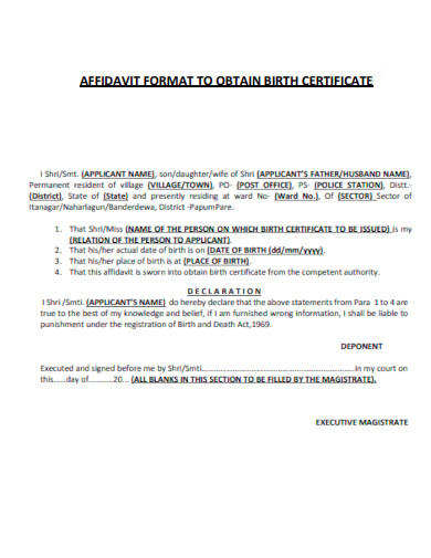 Affidavit to Obtain Birth Certificate