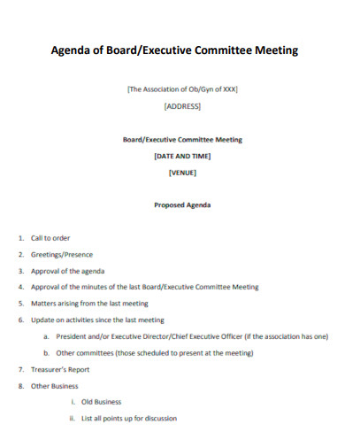 Agenda of Board Executive Committee Meeting